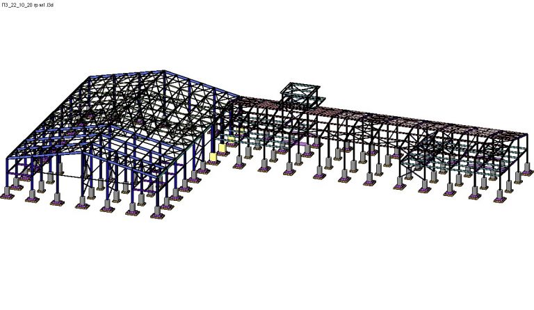 Производственное здание Пространственная модель 3-D. Общий вид