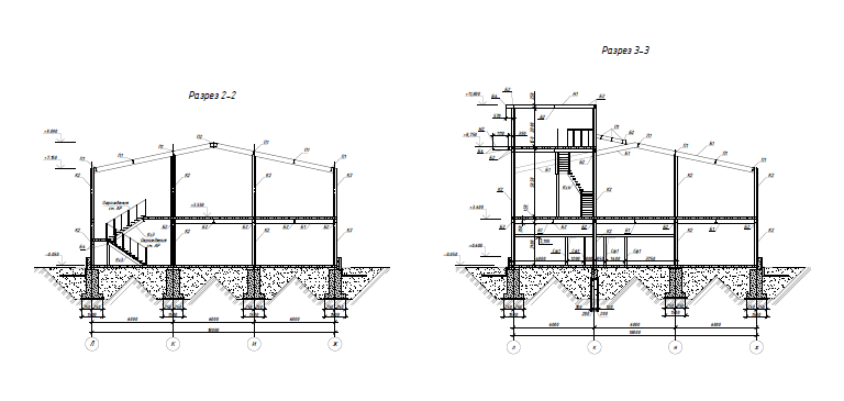 Поперечный разрез 2-2 и 3-3